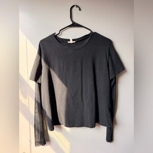 silence + noise Black Crewneck Tee with Subtle Blue Logo